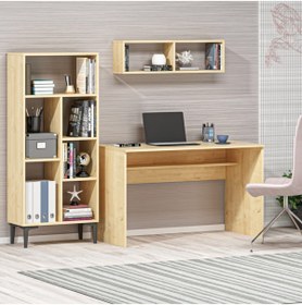Resim DEMONTE DECOR College Çalışma Masası + Kitaplık Takım Safir Meşe-beyaz 