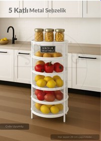 Resim 5 Katlı Sebzelik Açılır Metal Patates Soğan Sepeti Paslanmaz Meyvelik Organizer Sepet Beyaz Beyaz 