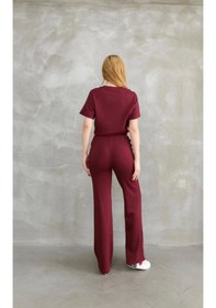Resim Modaserdem Osy Modal Yumuşak Dokulu Kumaş Bisiklet Yaka Parçalı Detaylı Kısa Kollu Takım - Bordo Bordo 