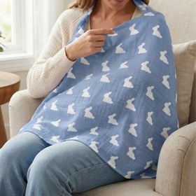 Resim Müslin Bebek Emzirme Önlüğü - Mono Lapin Royal Blue 