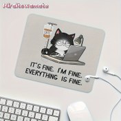 Resim Komik Siyah Kedi Fare Ped'i "İyi Gibi Ben İyiyim" Tasarımı ile - 9.45x7.9 İnç Kaymaz Kauçuk Taban, Ofis için 3mm Kalınlığında Dayanıklı Masa Matı, Oyun veya Meslektaşlar için Hediye, Masa için Fare Pedleri 