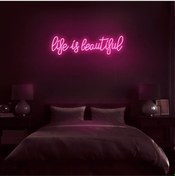 Resim Life Is Beautiful Yazılı Neon Tabela Pembe 