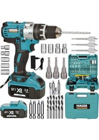 Resim Mager XR 58 V 5 Ah Yedek Akülü Darbeli Şarjlı Vidalama Matkap Yeşil + 30 Parça Set 