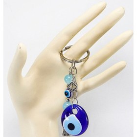 Resim El Yapımı Cam Nazar Boncuklu Salkım Turkuaz Boncuklu Anahtarlık, 