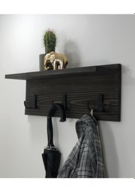 Resim O&Awood Doğal Ahşap Vestiyer, Dekoratif 3 Askılı Portmanto, Raflı Vintage (505265535) 