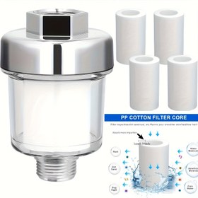Resim 5 adet duş filtresi, mutfak filtresi su arıtıcısı, yüksek doğruluklu evrensel duş su filtresi, değiştirilebilir 5 mikron PP filtre elemanı, tekrar kullanılabilir banyo banyo duş başlığı filtresi, cilt saç tırnakları için iyileştirme 