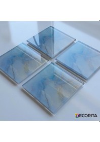 Resim Decorita Cam Bardak Altlığı 4'lü Takım Supreme Mermer Çok Renkli 
