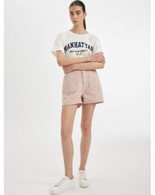 Resim DeFacto Mom Fit Yüksek Bel Kısa Paça Gabardin Şort D0042AX24HSBR134 