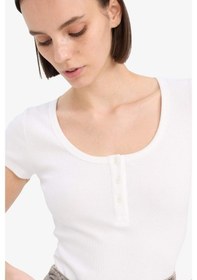 Resim Defacto Yuvarlak Yaka Fitilli Kaşkorse Kısa Kollu Çıtçıtlı Body F1772AX25SM Beyaz 