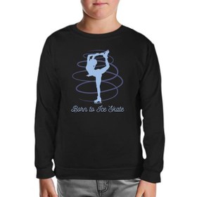 Resim Born to Ice Skate Siyah Çocuk Sweatshirt 