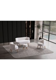 Resim Panda Çay Seti Koltuk Takımı,berjer Ve Puf Ofis Balkon Cafe Bahçe Salon Mobilyası 4 Lü Takım Beyaz 