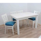 Resim Masa Sandalye Takımı Model 9göz Kayın Torna Retro Parlak Beyaz Sandalye Sabit Masa Köşeli El Yapım 