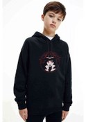 Resim Carmen Sandiego Logo Red Baskılı Unisex Çocuk Kapüşonlu Sweat Siyah 