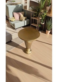 Resim Simillo Doğal Masif Ahşap Tekli Yan Sehpa Altın Renk Modern Mantar Sehpa Kahverengi 