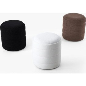 Resim Lüks Cnc Çizgili Yuvarlak Puf Makyaj Masası Pufu Dekoratif Ayak Uzatma Kırık Beyaz Model Siyah 