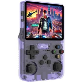 Resim Retro Konsol R36S, Taşınabilir Mini Konsol, Linux Sistemi, 3,5 Inç IPS Ekran, Gaming E Ps1, Psp, N64, Nds, Supern, Gameb, Gba, Neog, Tf Kartı 64 GB + 15000 Oyun (Mor) 