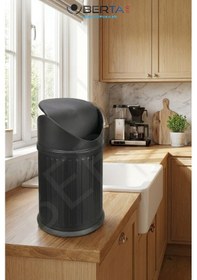 Resim Vintage Sallanır Kapaklı Banyo Ve Mutfak Çöp Kovası - Dekoratif Pratik Kapak Tasarım Çöp Kutusu Siyah 