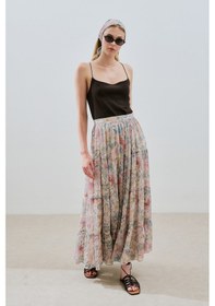 Resim Manuka Uzun Büzgülü Şifon Etek Pastel Floral Pastel Floral 