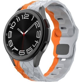 Resim Ekılıf - Samsung Watch 5 Pro 45mm 20mm Uyumlu - Kordon Futbol Desenli Tasarımlı Silikon Kordon Krd-116 - Gri-turuncu 