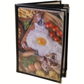 Resim 1 adet A4 Şeffaf PVC Menü Tutucu - 3 Sayfa, 6 Tasarım Mevcut, Dayanıklı Metal Mutfak & Restoran Tarif Kitabı Standı 