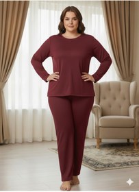 Resim FAMESTEKSTİL İki İplik Büyük Beden Bordo Eşofman Takım 