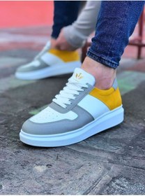 Resim WG Fashion Mp011 Bt Bağcıklı Ortopedik Yüksek/kalın Taban Erkek Sneaker Beyaz/sarı 