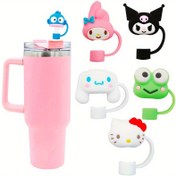 Resim Sanrio 10mm Cute PVC Straw Mouthpiece Dust Plug, No Assembly Required, Office & Dining Cup Decorations, Assorted Colors 