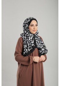 Resim Giverny Siyah Desenli Şal Kesik Elyaf Pamuksu Leopar Dijital Baskılı 202125 01 Siyah 