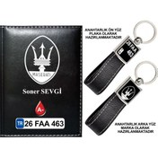 Resim Plakanıza Özel Maserati Logolu Siyah Ruhsat Kabı Ve Anahtarlık 