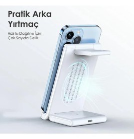 Resim Najmaddin.com Duzzona 15W Katlanır 3 In 1 Telefon Kulaklık Saat Kablosuz Şarj STANDI-(5775) 