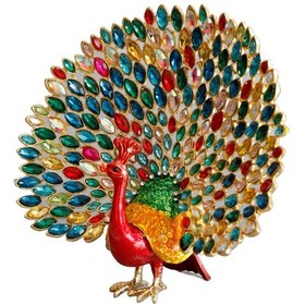 Resim Lüks Kristal Taşlı Metal Tavus Kuşu - Renkli Dekoratif Aksesuar 