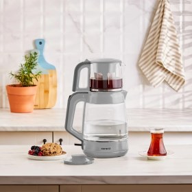 Resim Karaca Glass Tea Xl 2 In 1 Cam Çay Makinesi Cool Gray 