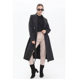 Resim Veger Kadın Belden Bağlamalı Dört Düğmeli Şal Yaka Kaban 3471 Antrasit Antrasit 