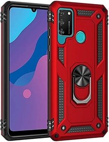 Resim Nevarium Huawei Y6P Uyumlu Kılıf Tank Yüzüklü Silikon Kapak - Kırmızı 