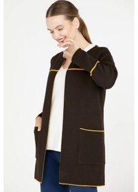 Resim Uzun Triko Ceket - Kahve - Hardal 001 