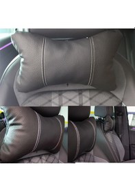 Resim 2'li Oto Koltuk Boyun Yastığı - Siyah Beyaz Premium 