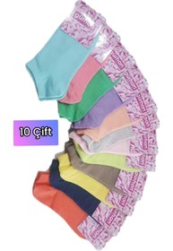 Resim Gürhan Çorap 10 Çift Pamuklu Karışık Renk Spor Patik Çorap Kadın Koton 
