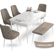 Resim Canisa Concept Nev Serisi 80 x 132 cm Açılabilir Beyaz Mutfak Masa Takımı 4 Sandalye Gümüş Halkalı 1 Bench 