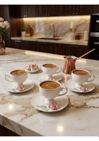 Resim Acar Felicity 12 Parça 6 Kişilik Kahve Fincan Takımı Pembe 08203 Beyaz - Pembe 