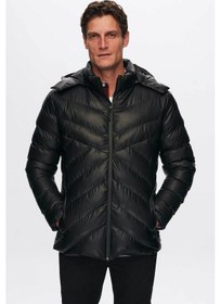 Resim D'S Damat Slim Fit Su İtici Rüzgar Geçirmez Elyaf Dolgulu Deri Görünümlü Çıkarılabilir Kapüşonlü Erkek Mont 1HF07ORT01910 Siyah 