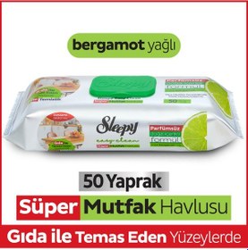 Resim Sleepy Easy Clean Süper Yüzey Temizlik Mutfak Havlusu&mendili Bergamot Yağlı 50 Yaprak Beyaz 