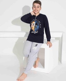 Resim Tarık Erkek Çocuk Basketbol Desenli Uzun Kollu Pijama Takımı-964 Lacivert 