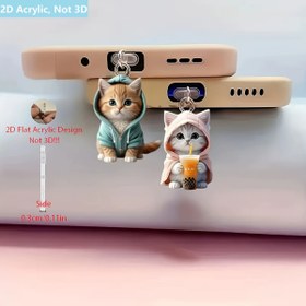 Resim 2 Adet Sevimli Kedi 2D Düz Akrilik Toz Tıpaları, Pembe ve Mavi Renklerde iPhone/Type-C Portu için Uygun, Telefon Bakım Aksesuarları 