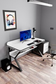 Resim Evdemo Pulsar Oyuncu Masası Çalışma Ofis Masası Gaming Masa Beyaz 