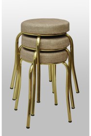 Resim TABURECİM Tabure (3 Adet) Gold Ayaklı, Mina Kumaş, Metal Ahtapot Ayak Aygl-225 