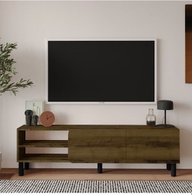 Resim İnarch Dizayn River 150 Cm Modern Tv Sehpası Kapaklı Ve Raflı Tasarım Ceviz 