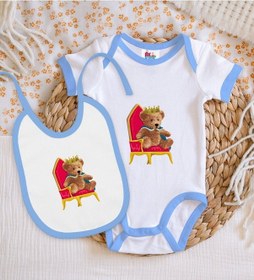 Resim Bk Kids Kral Tasarımlı Mavi Bebek Body Zıbın Ve Mama Önlüğü Hediy Çok Renkli 