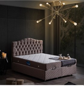 Resim Setaymobilya Baza, Zümrüt Gri Çift Kişilik Baza + Başlık + Orthosoft Yatak 