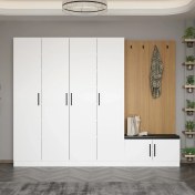 Resim Minar Kale Dekor Panel 4 Kapaklı 2b Raf Portmanto + Ayakkabılık Minderli Beyaz Beyaz 