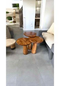 Resim Ahşap Mantar Sehpa 3 Lü Set Açık Ceviz Renk Masif Doğal Zigon Fiskos Takımı Açık Ceviz 